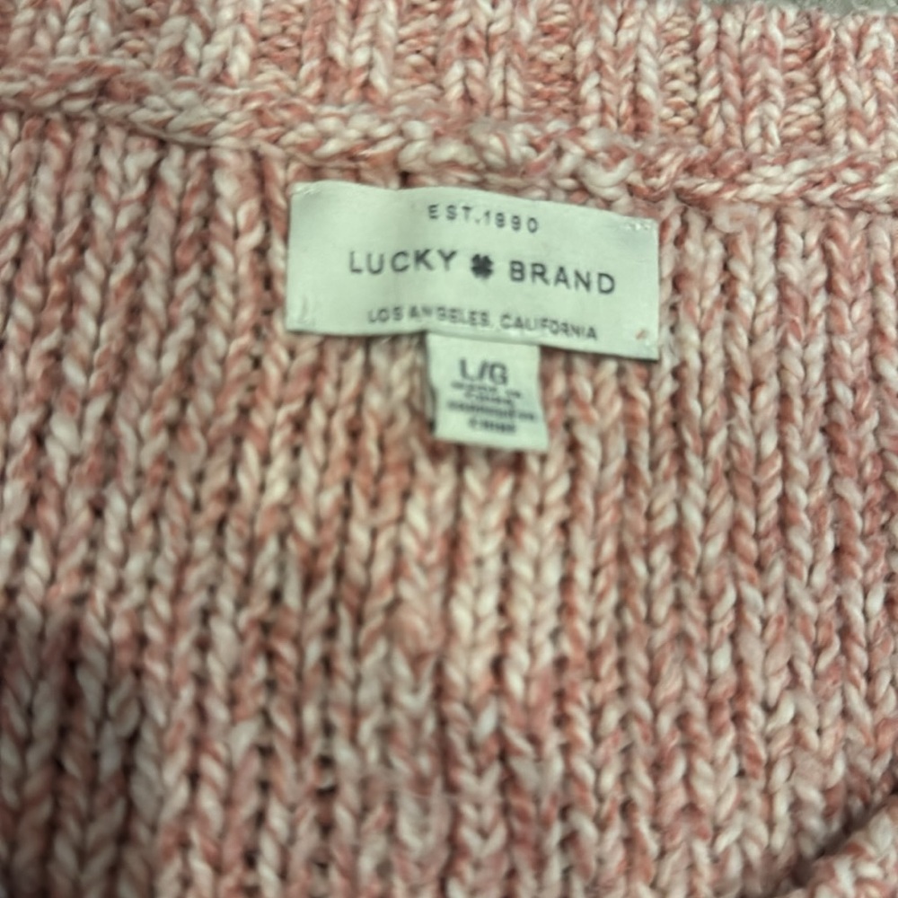 Lucky Brand Sweater Womens Large Pink Knit V Neck Pullover Cotton Blend Boho - Picture 2 of 5